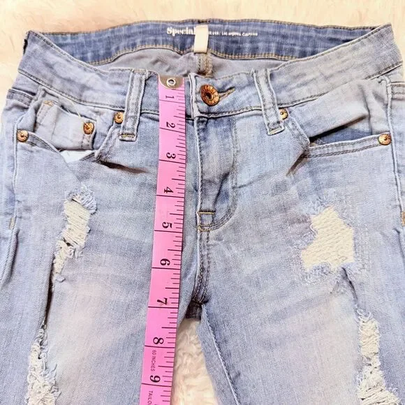 Distressed Skinny Jeans Light Wash Ripped Denim Size 3 Y2K Festival Special A - Picture 10 of 10